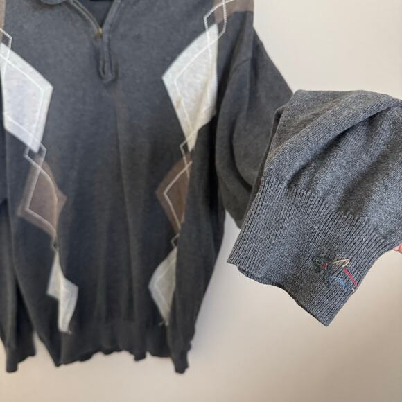 Vintage Greg Norman 90s Mens Gray Argyle Quarter Zip Pullover Sweater Size Large - Picture 4 of 10